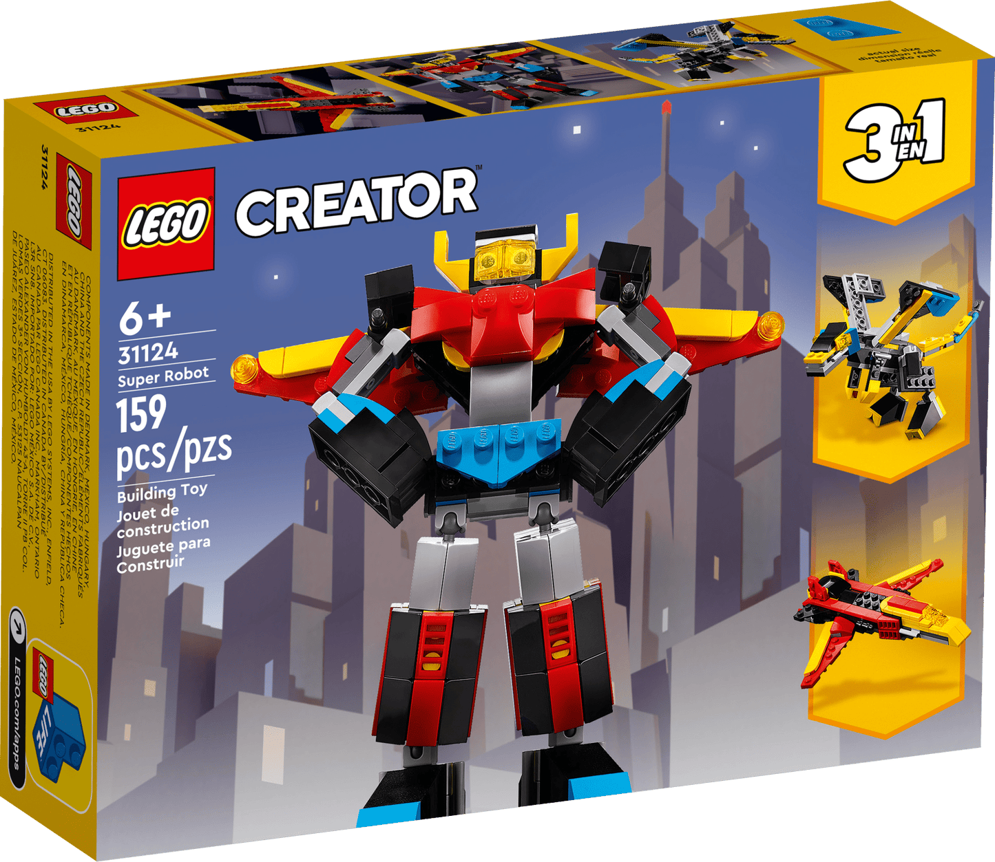 LEGO Creator 3 in 1 Super Robot Building Kit, Kids Can Build a Toy Robot or a Toy Dragon, or a Model Jet Plane, Makes a Creative Gift for Kids, Boys, Girls Age 7+ Years Old, 31124