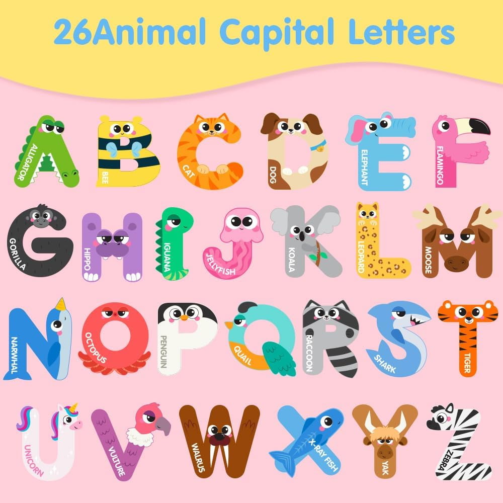 Joyfy 26 Pcs Large Size Magnetic Letters Cute Fridge Magnets for Toddlers & Preschool Kids, Animal Alphabet Learning Toys, ABC Spelling Educational Magnetic Toys