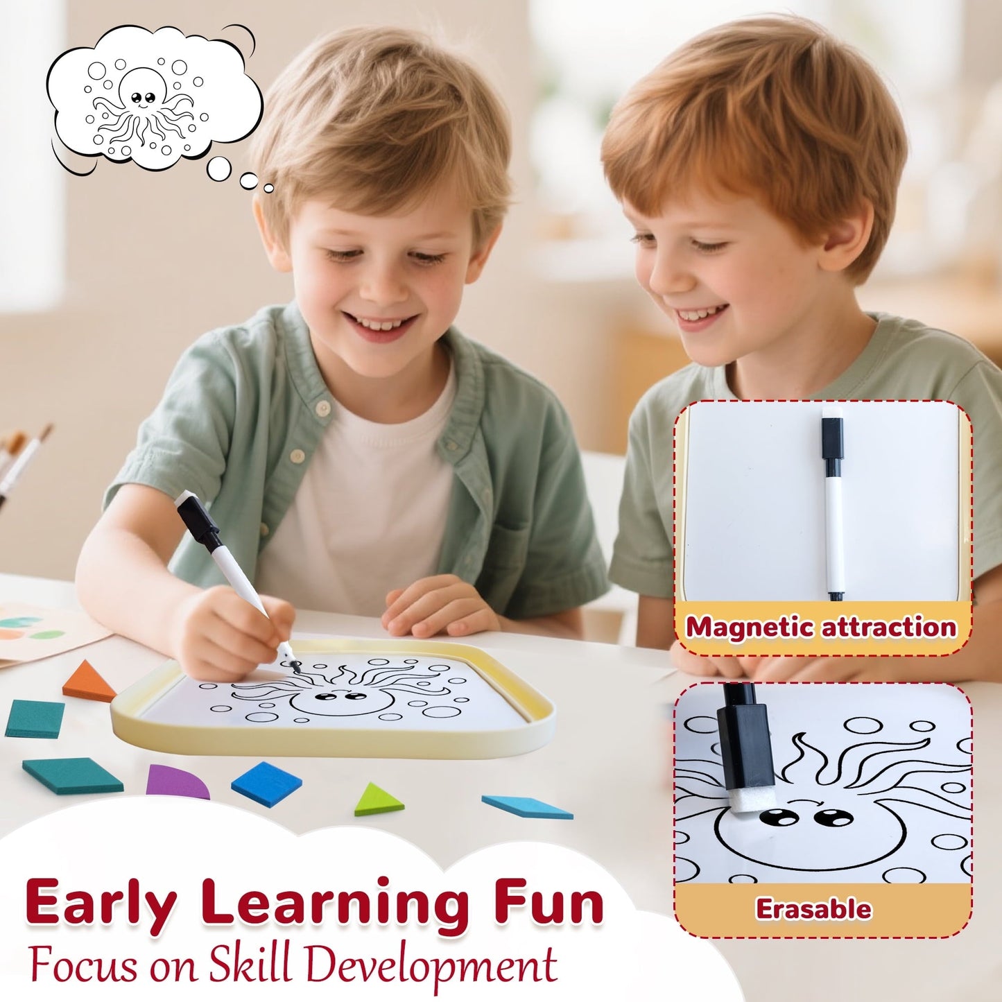 SaveJoy Magnetic Tangram Puzzle Learning Toys with Pen, 250PCS Montessori Pattern Blocks Set for Toddlers 4-8, Educational Stem Gift for Kids