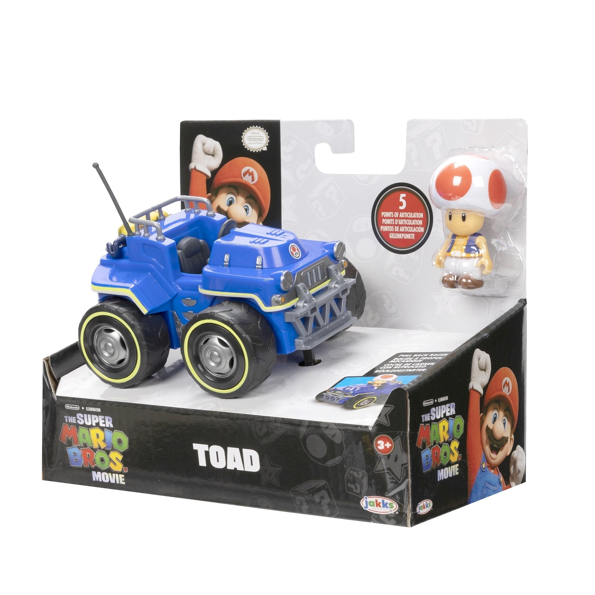 Super Mario Bros Movie Toad 2.5" Figure with Kart, Collectible, Multicolor, 3+ Years, 0.85 lb, 7x4x6 in