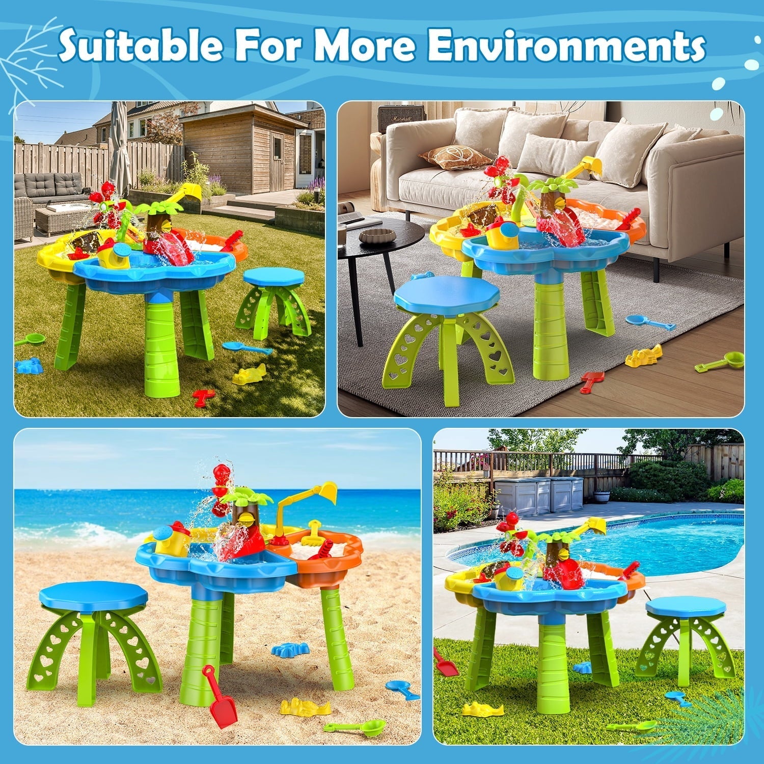 JoyStone 3 in 1 Kids Sand Water Table, 37PCS Sensory Play Table, 24"x24"x14.56" Outdoor Summer Toy Gift for Toddlers Boys Girls