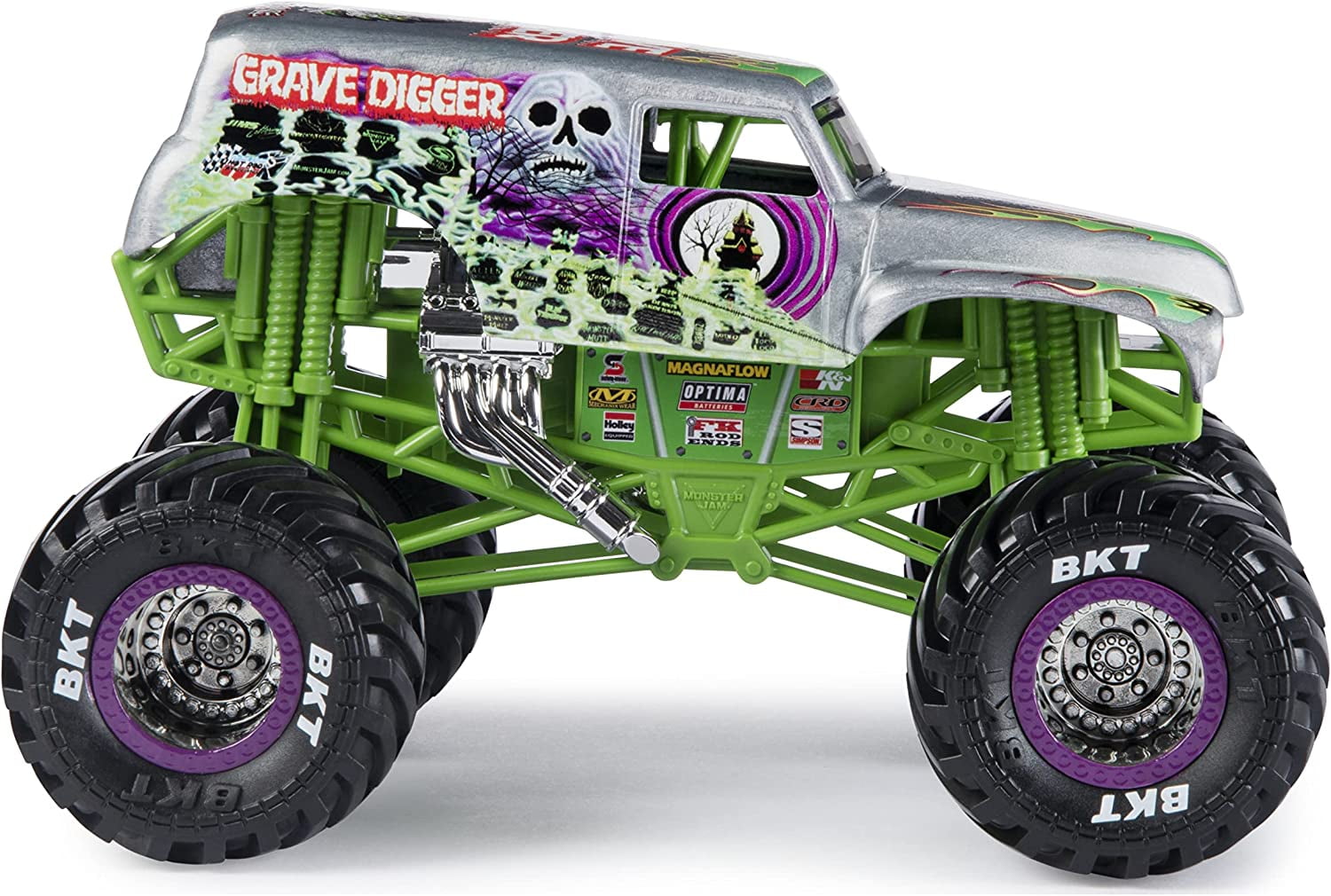 Monster Jam, Official Grave Digger Monster Truck, Die-Cast Vehicle, 1:24 Scale 1:24 Die Cast Truck Grave Digger (Silver)