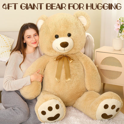 MorisMos Pink Giant Teddy Bear 35.4" Stuffed Animal Soft Big Plush Toy with Bowknot and Footprint