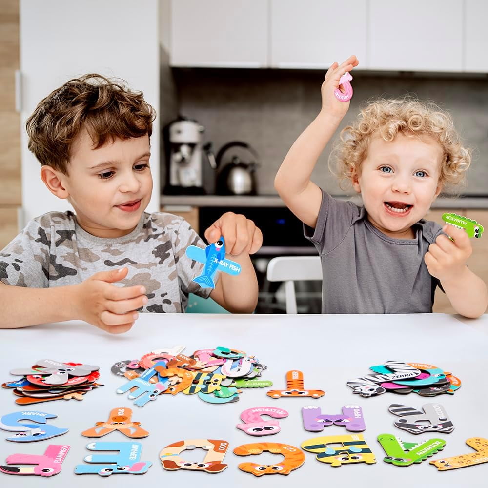 Joyfy 26 Pcs Large Size Magnetic Letters Cute Fridge Magnets for Toddlers & Preschool Kids, Animal Alphabet Learning Toys, ABC Spelling Educational Magnetic Toys
