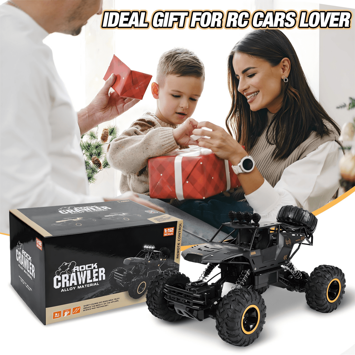 Tcovle 1:14 RC Cars, 40+ KM/H Fast RC Monster Truck Remote Control Car with Metal Drivetrain, 4WD All-Terrain, 2 Batteries, RC Toy Car Gift for Kids, Teens & Adults