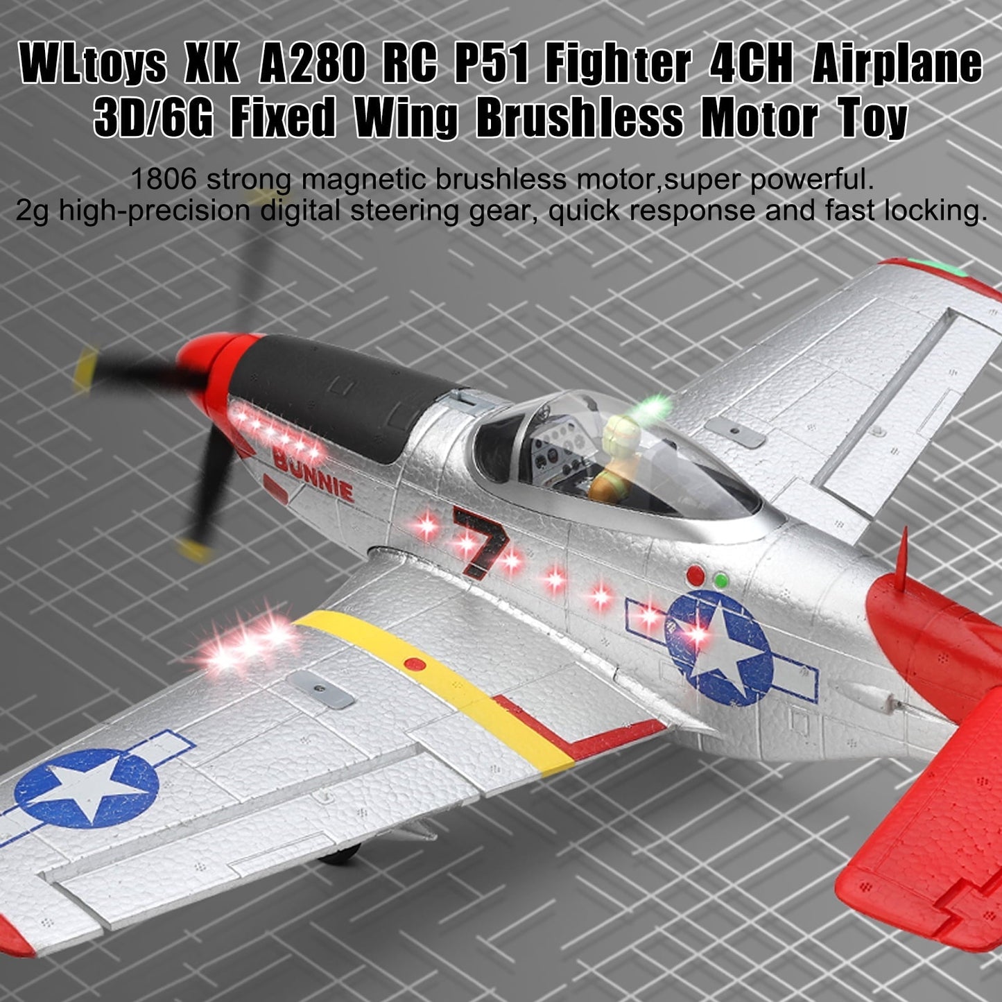 RC Plane, 2.4GHz 4 Channel Brushless Remote Control Jet Airplane for Adults, WLtoys RC Aircraft Fighter with 6-Axis Gyro, LED Searchlight, Easy to Fly for Boys and Girls