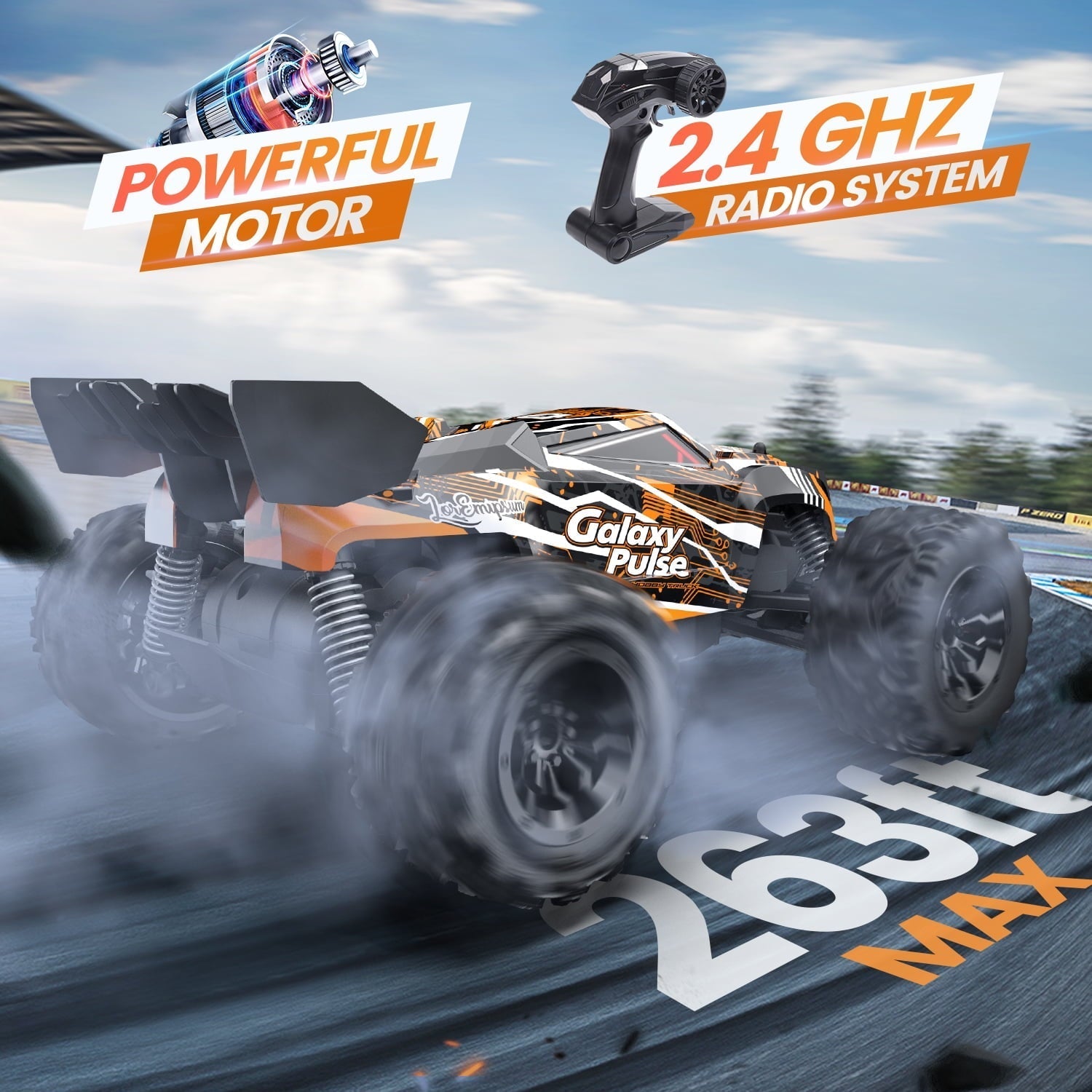 JoyStone Remote Control Car, 1:18 Remote Control Monster Truck All-Terrain 2.4GHz RC Cars W/ 2 Batteries for Kids Toys Gift, Black & Orange
