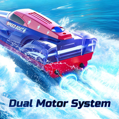 JoyStone RC Boat for Pools and Lakes, 13 Inch Remote Control Boat with LED Lights, 2.4G Racing Boats for Kids & Adults with 2 Rechargeable Battery, Gifts for Boys Girls
