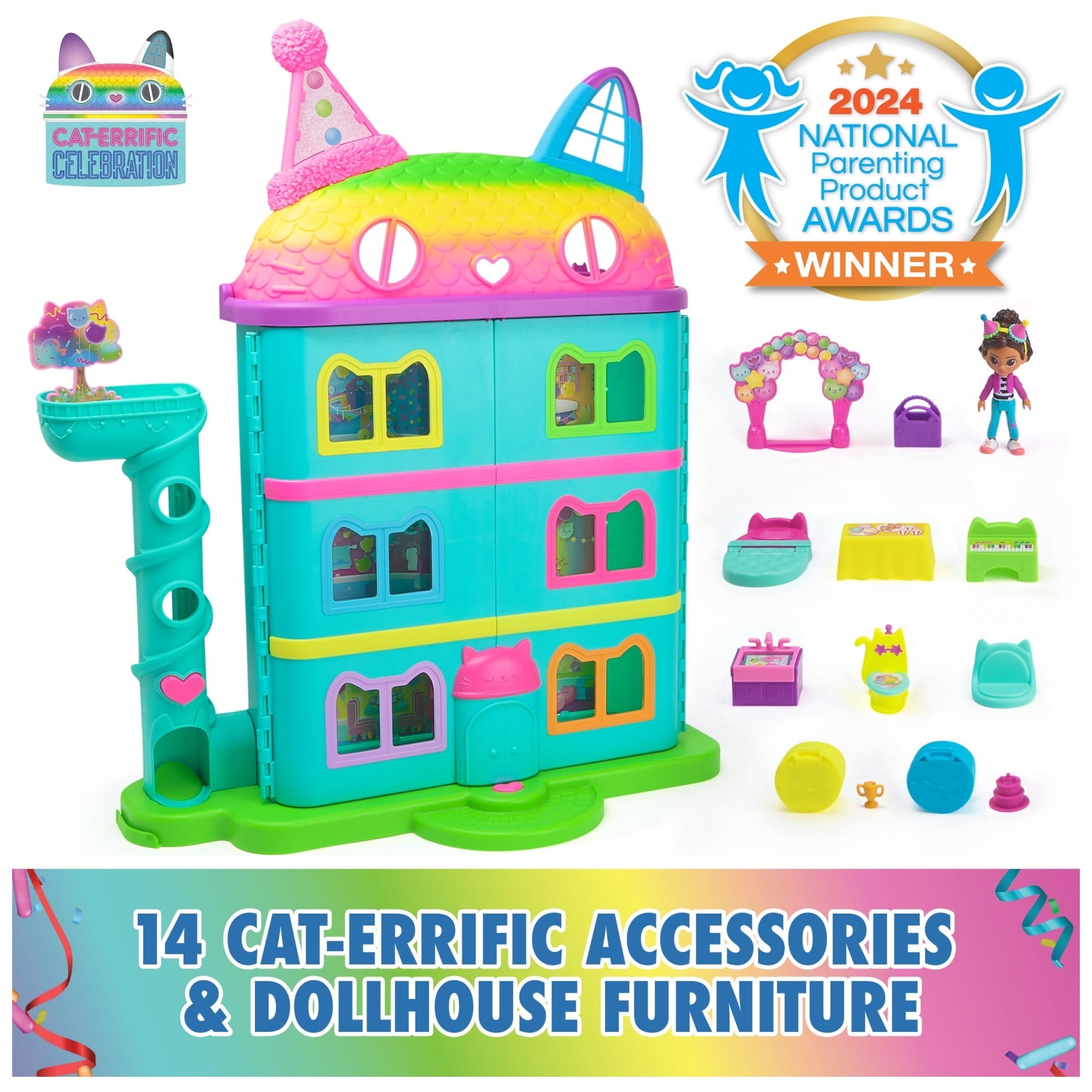 Gabby's Dollhouse, 25" Tall Celebration Dollhouse with Toy Figures, Furniture & Sound Effects