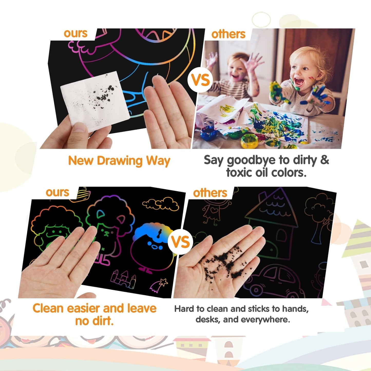 Kibhous Scratch Paper Art for Kids, Rainbow Magic Scratch Art Craft Kit, 107 Piece