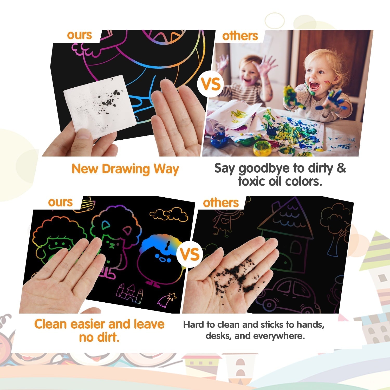 Kibhous Scratch Paper Art for Kids, Rainbow Magic Scratch Art Craft Kit, 107 Piece