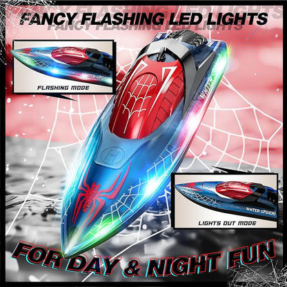 JoyStone RC Boat for Pools and Lakes, 2.4G 15+ MPH Fast Remote Control Boat with LED Lights, Racing Boats for Kids & Adults with 2 Rechargeable Battery, Gifts for Boys Girls (Red)