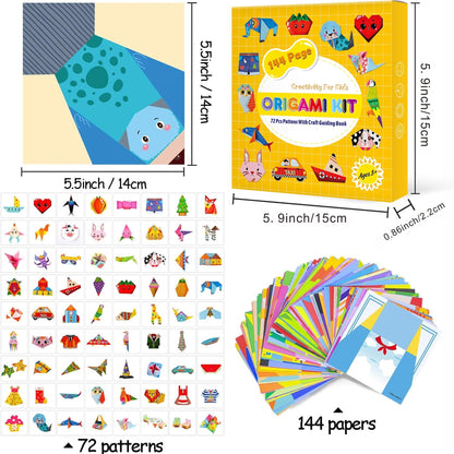 Origami Kit 144 Sheets, Origami Paper Kit for Kids 72 Patterns with Craft Guiding Book, Vivid Colorful Folding Papers ,Easy DIY Art and Craft Projects, Kids Children's Day Gift