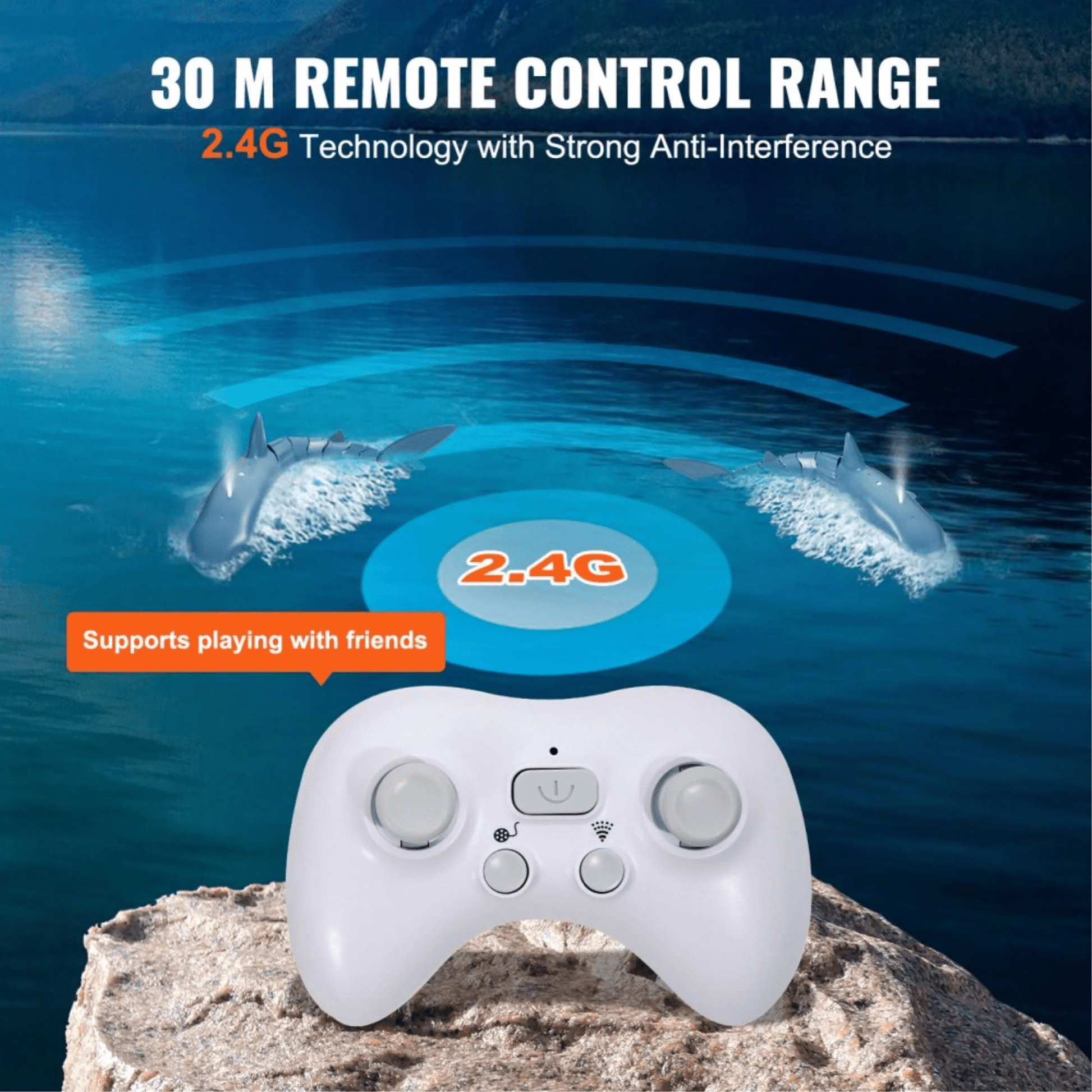 Lvelia 2.4Ghz Remote Control Shark Toys for Boys Girls,1:18 Scale High Simulation Shark for Pool, Electric RC Shark Fish Toys with Light & Spray Water Function for Kids Ages 6+,Blue