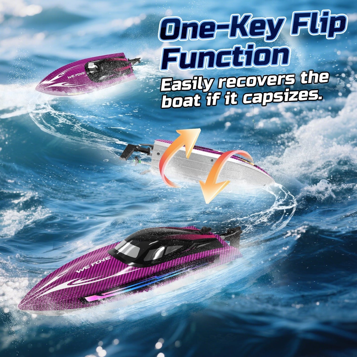 RC Boat for Adults and Kids, WeFone WF17 Remote Control Boat for Pools & Lakes, 2 Batteries, Purple