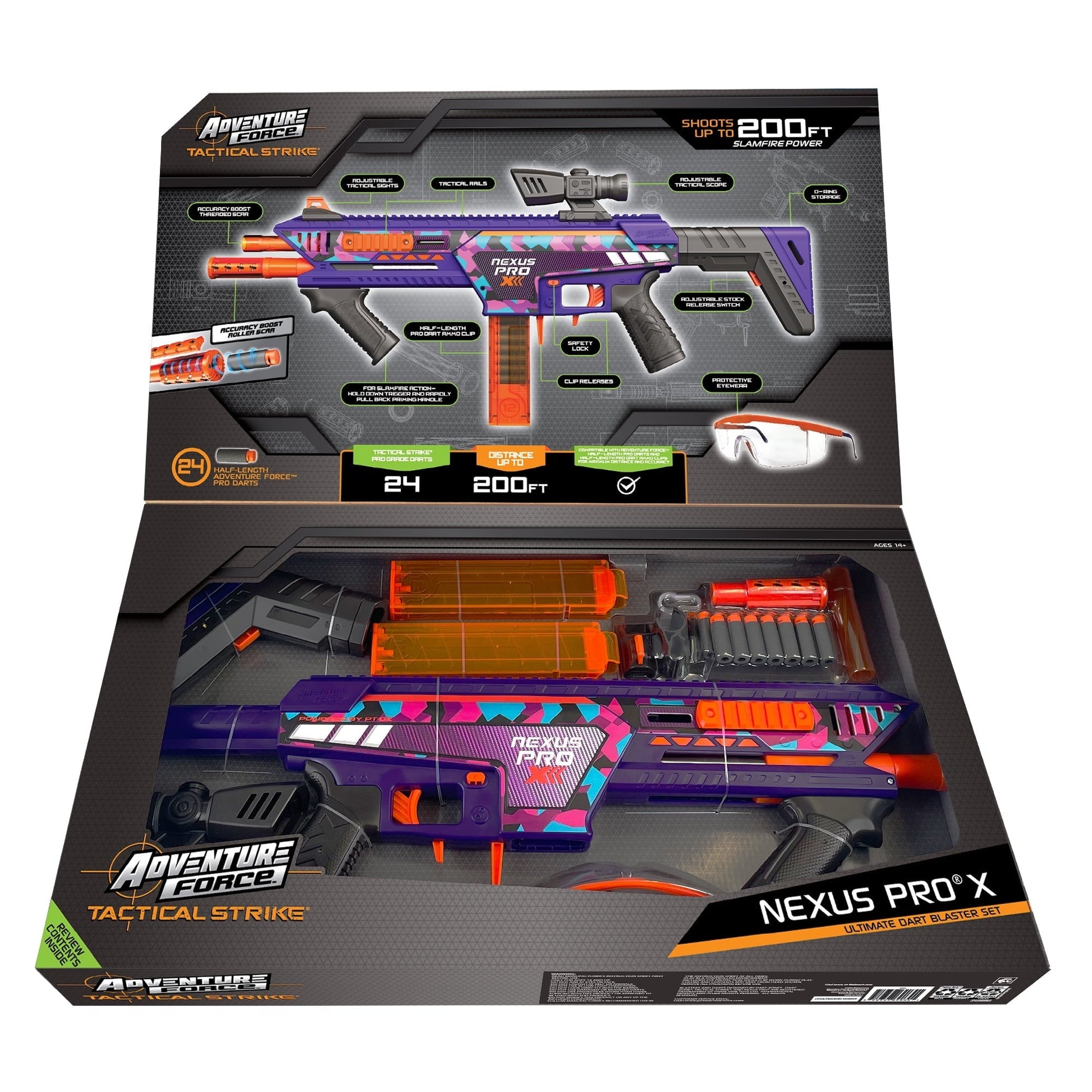 Adventure Force Tactical Strike Nexus Pro X Ultimate Half-Length Pro Foam Dart Blaster, up to 200 ft with Accuracy Booster and Protective Eyewear, 14+