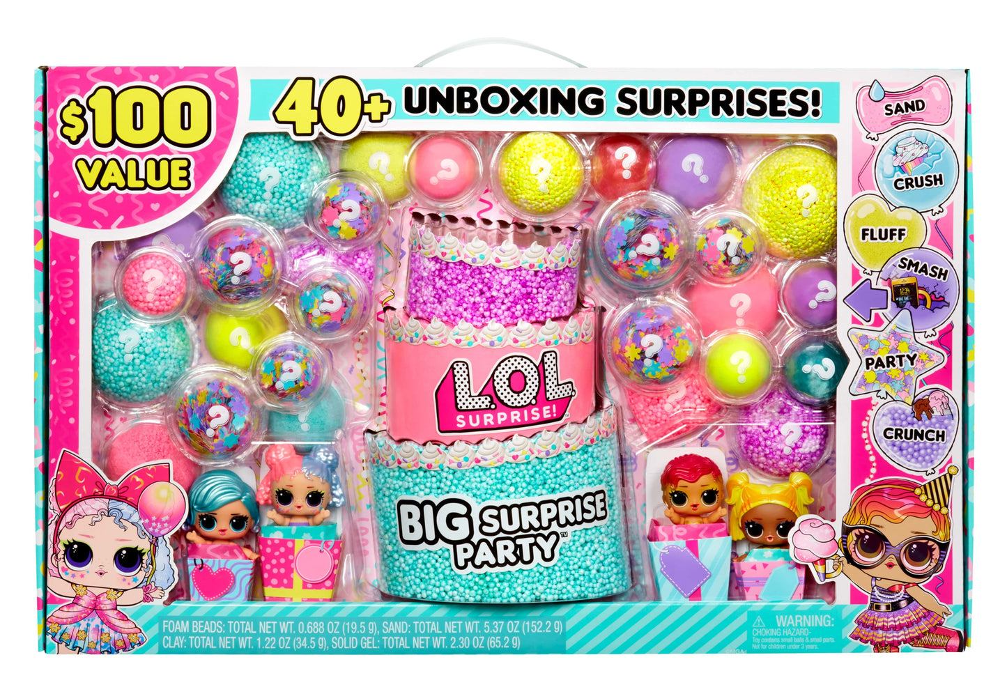 LOL Surprise Big Surprise Party, 4 Collectible Dolls, 6 Unboxing Experiences, Sand, Gel Crush, Shell Smash, Girls 4+