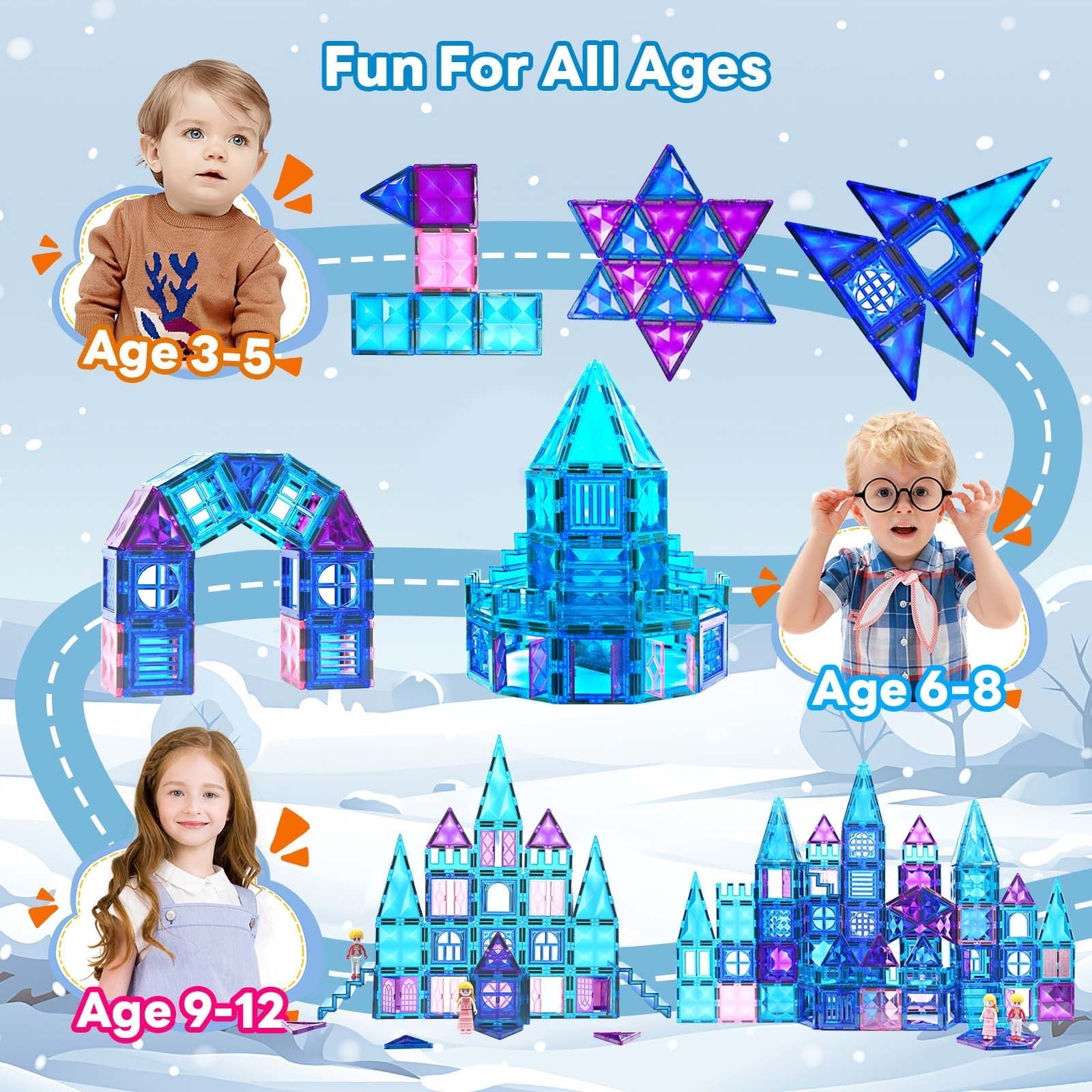Ucradle Magnetic Tiles, 102 Pieces, 3D Magnetic Building Blocks for Kids, STEM Certified | Ages Children to Adult 3+