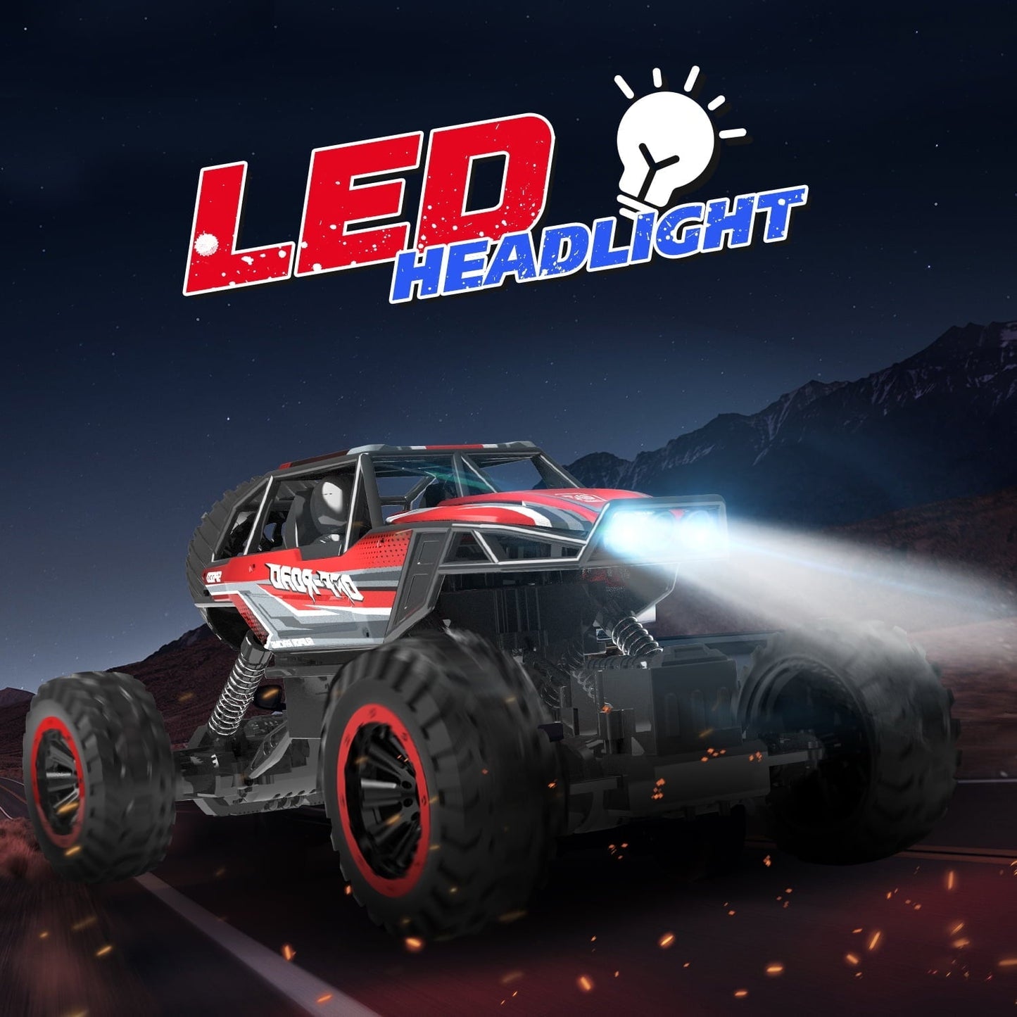 JoyStone 1:12 RC Cars 4WD Off-Road 2.4Ghz RC Monster Truck with Metal Shell and Light, Remote Control Car Crawler for Adult and Kid, 2 Batteries, Red
