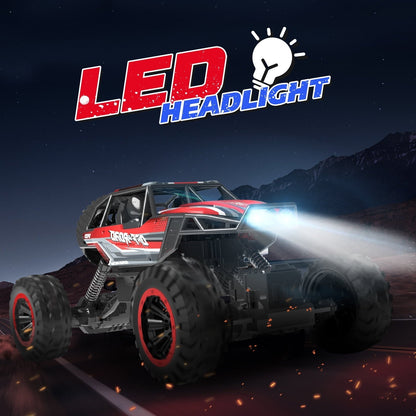 JoyStone 1:12 RC Cars 4WD Off-Road 2.4Ghz RC Monster Truck with Metal Shell and Light, Remote Control Car Crawler for Adult and Kid, 2 Batteries, Red