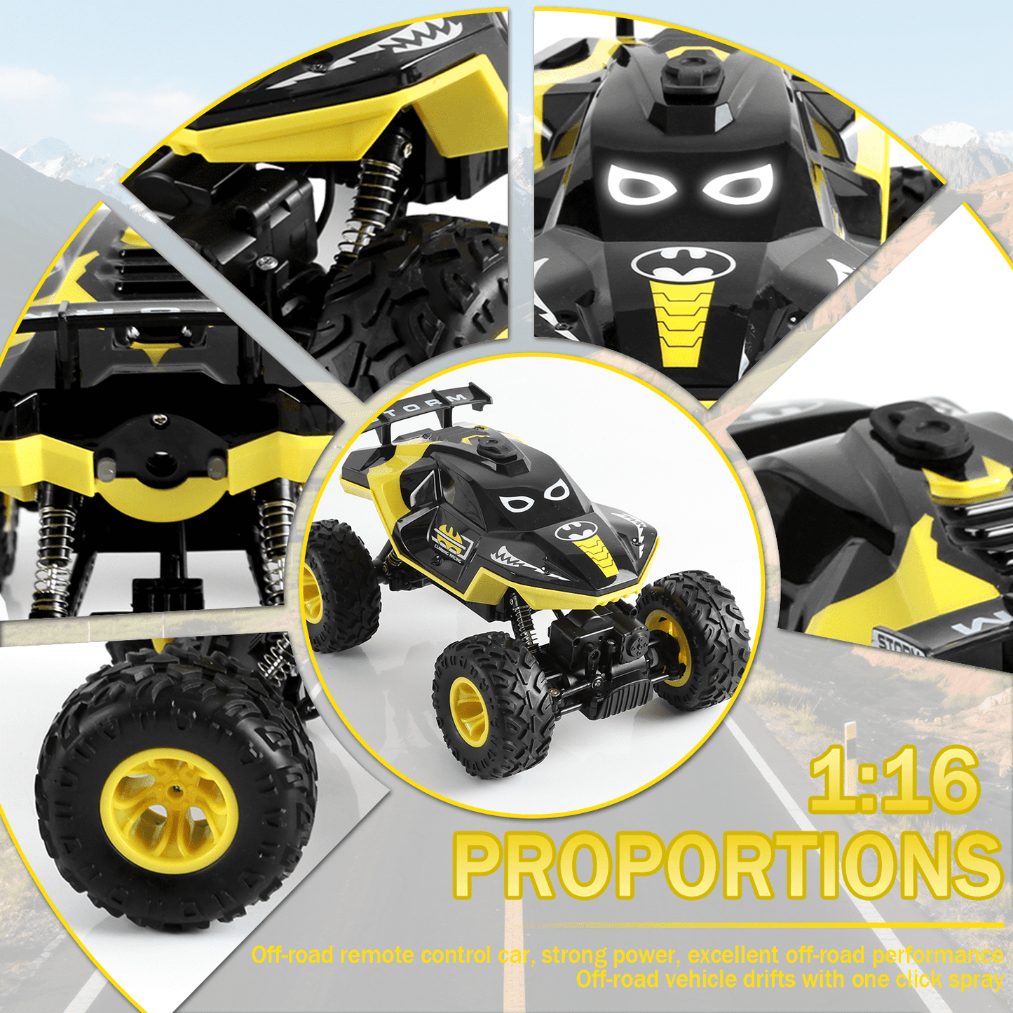 HNH 1:16 Monster Trucks Remote Control Car, 4WD Spider RC Car for Kids, RC Vehicle with Two Battery