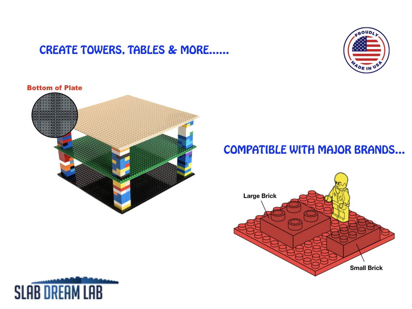 Slab Dream Lab 12"X12" Slab Lite Baseplate for All Major Building Bricks and Blocks (Flame Red, 10-Pack)