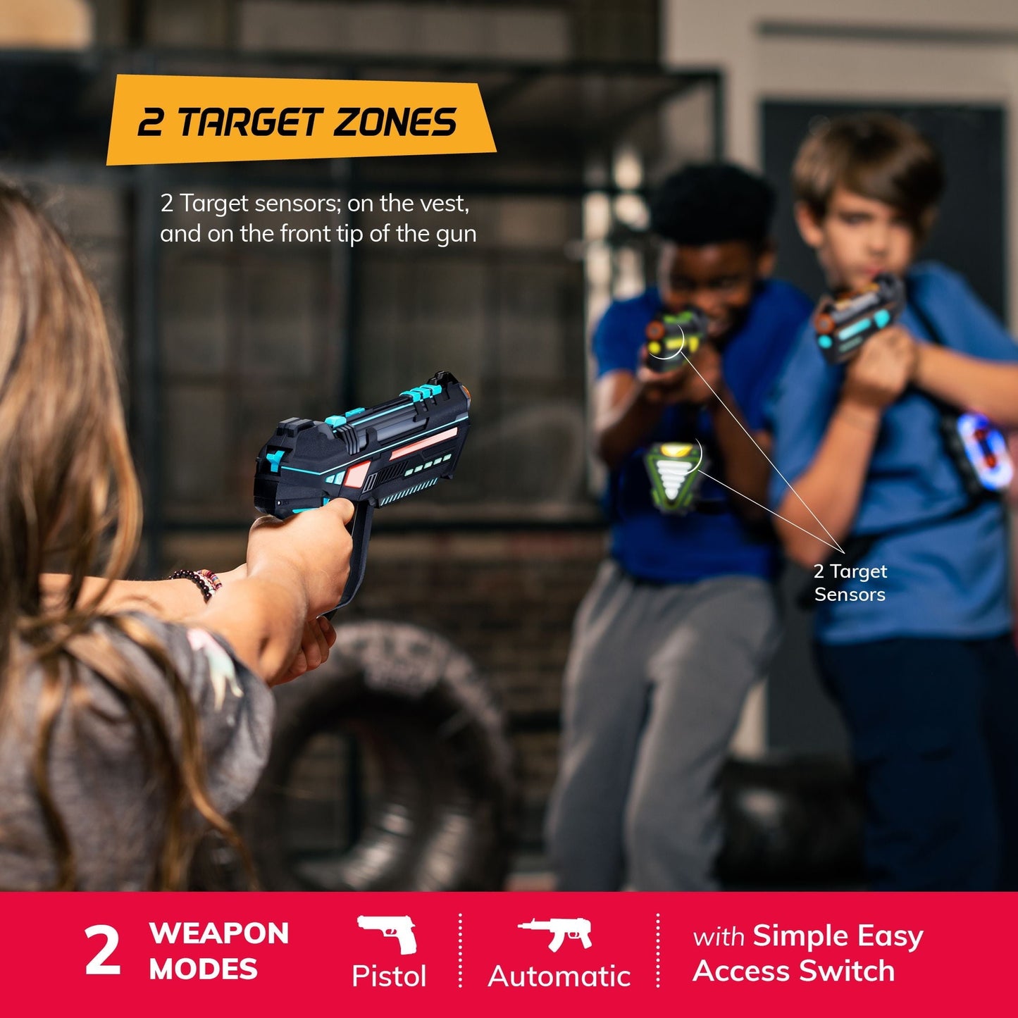 Hero Squad Rechargeable Laser Tag - 360 Sensors & LCDs - Set of 4 - Gift for Kids, Teens & Adults