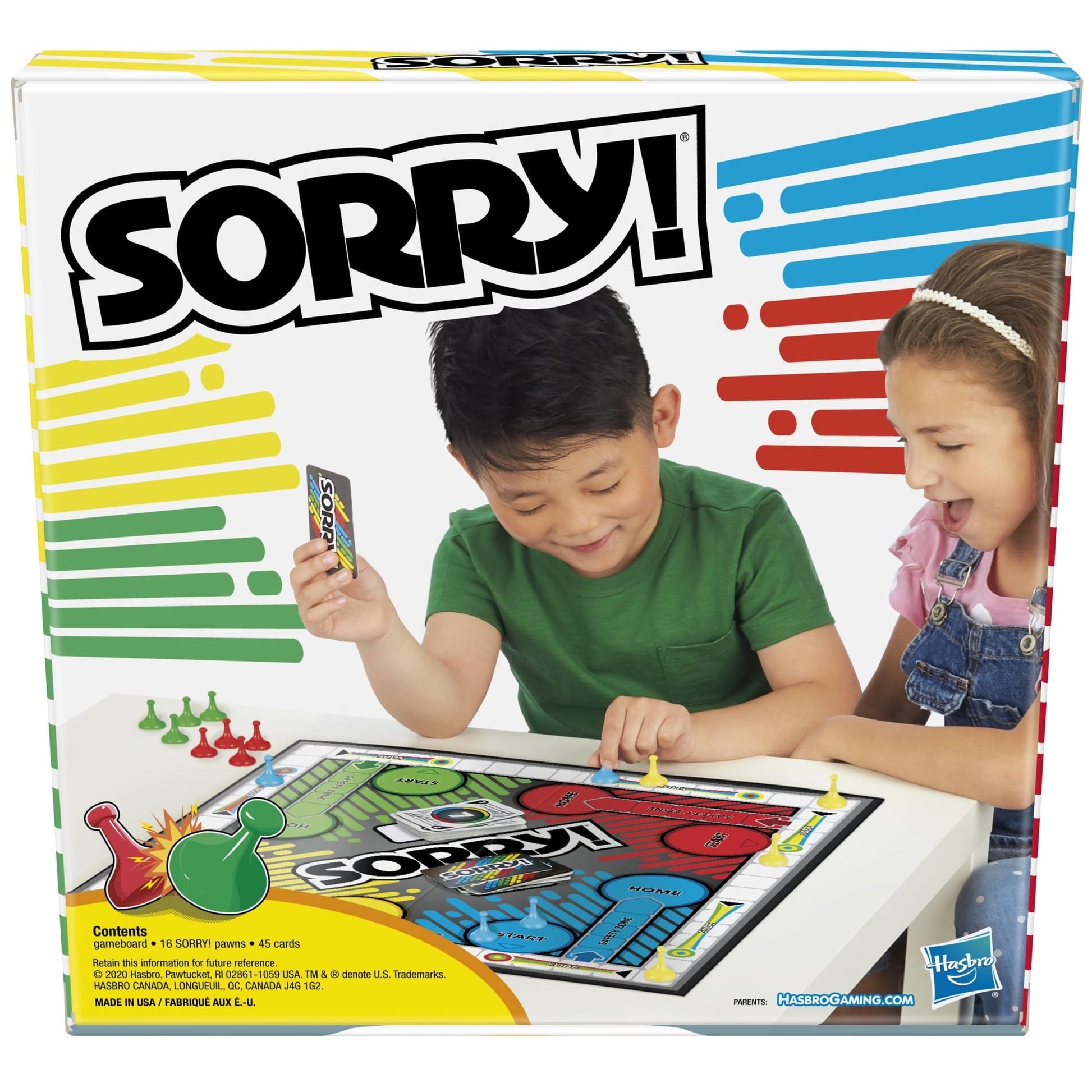 Sorry! Board Game for Kids, Classic Hasbro Board Game; Each Player Gets 4 Pawns, Holiday Gifts for Kids, Ages 6 and up