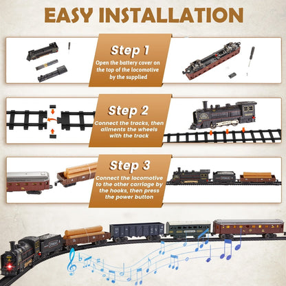 Petbank Train Set for Kids, Electric Train Toys with 5 Cars, Music &Lights , Christmas Train Tracks Toys Gifts for Boys Girls Ages 3+