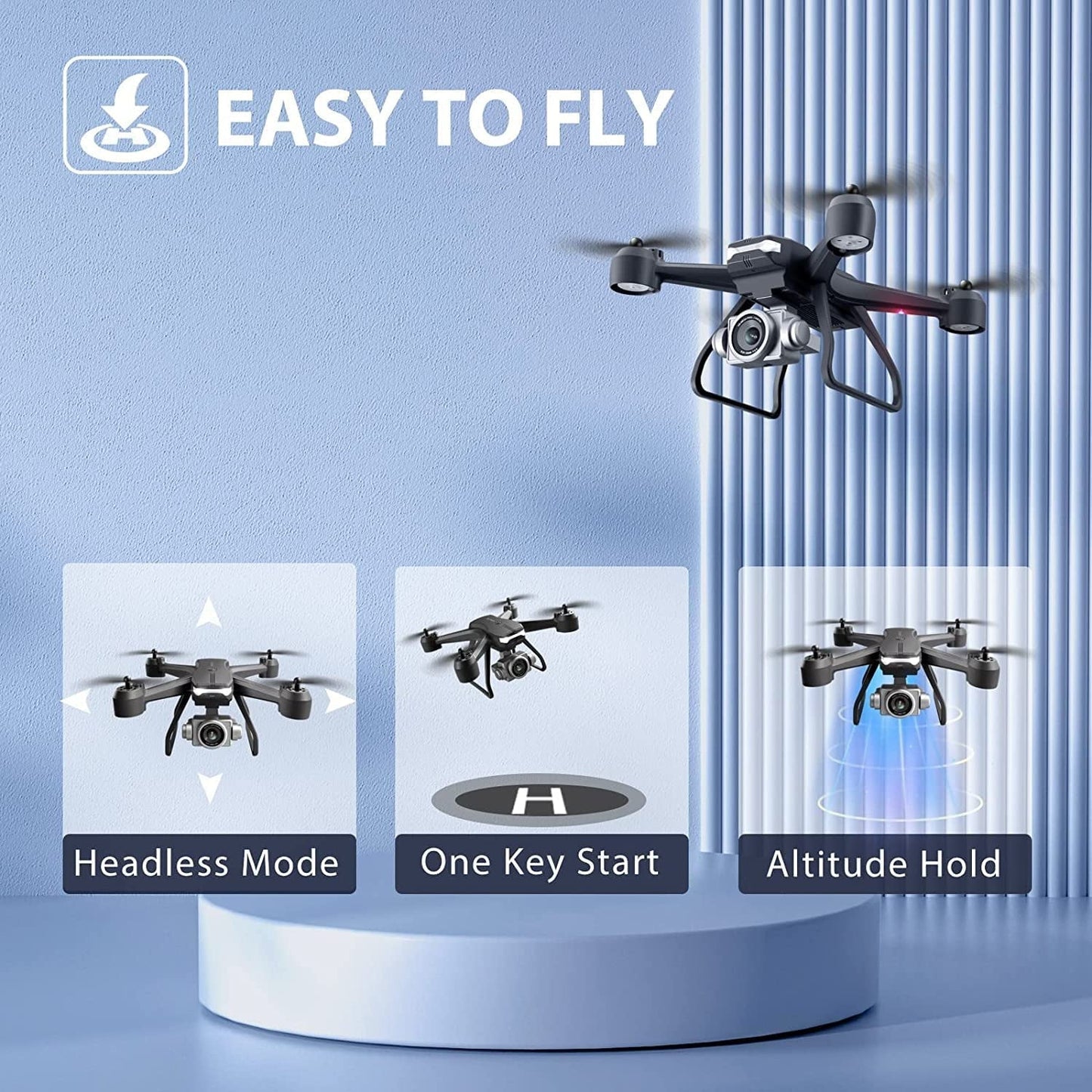 4DRC V14 Drone with 1080P HD Camera Live Video 120°Wide-Angle Wifi Altitude Hold, 3D Flip 2 Batteries Black