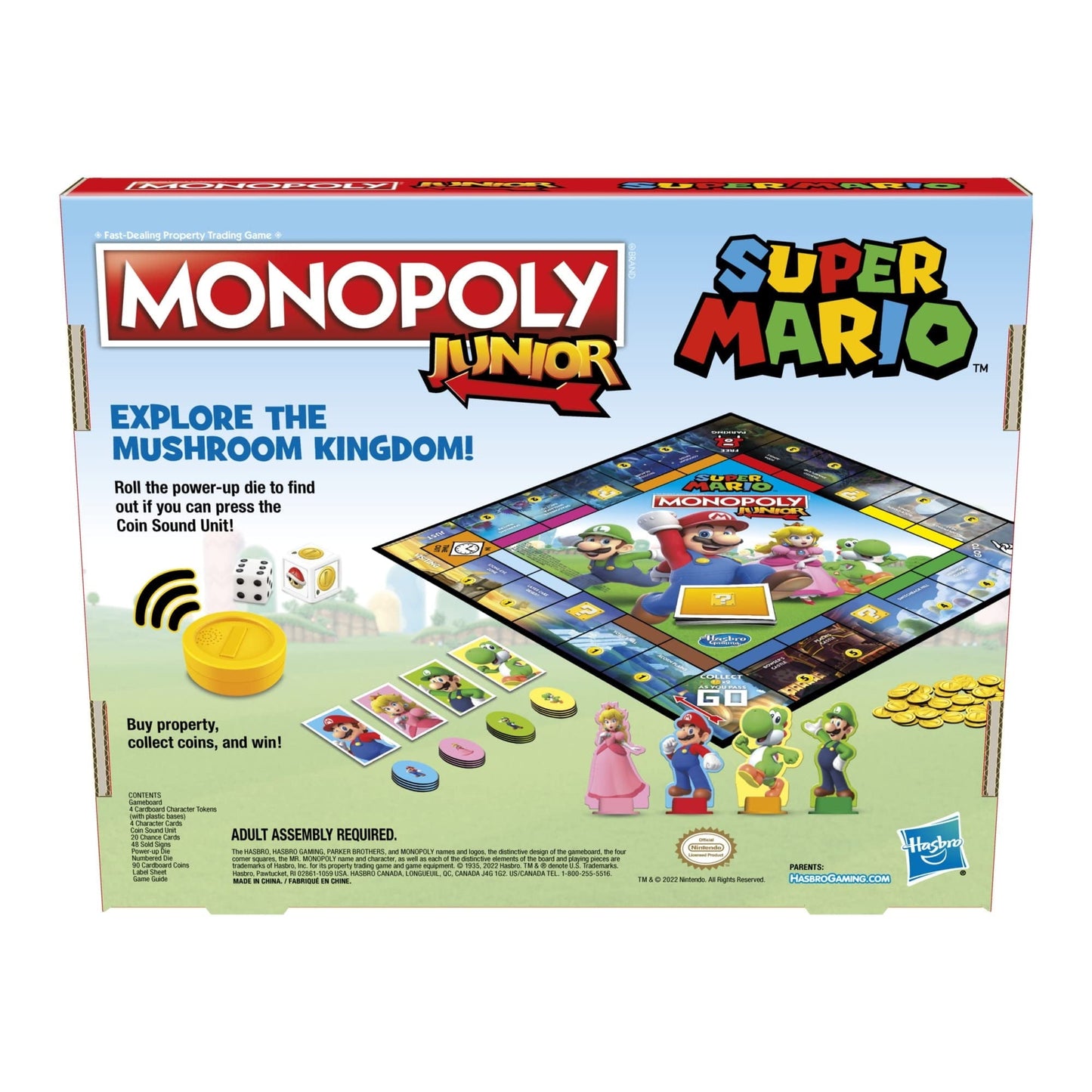 Monopoly Junior Super Mario Edition Board Game, Fun Kids' Ages 5 and Up, Explore The Mushroom Kingdom as Mario, Peach, Yoshi, or Luigi ( Exclusive)