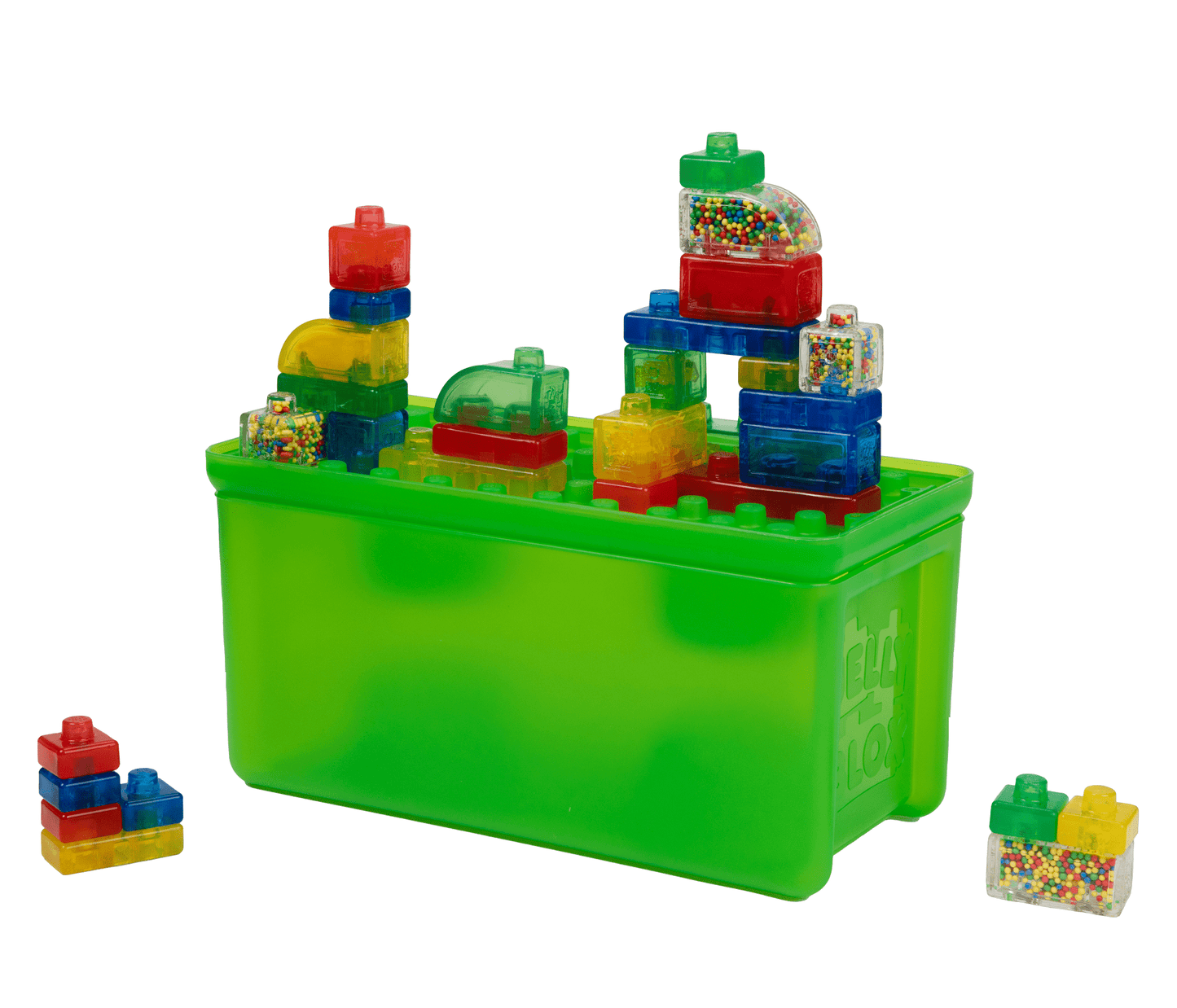 Jelly Blox - Stash & Stack 2-in-1 Storage Case by Goliath | 30 Pieces to Squeeze, Stretch, Squish | Toddler & Preschool Building Blocks | Ages 2+