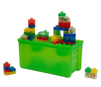 Jelly Blox - Stash & Stack 2-in-1 Storage Case by Goliath | 30 Pieces to Squeeze, Stretch, Squish | Toddler & Preschool Building Blocks | Ages 2+