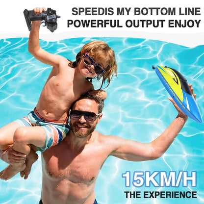 Anpro RC Boat for Pools and Lakes, 2.4G High Speed Waterproof Remote Control Boat with 2 Rechargeable Batteries, Racing Boats for Kids & Adults, Gifts for Boys Girls, Blue