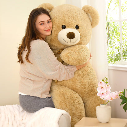MorisMos Pink Giant Teddy Bear 35.4" Stuffed Animal Soft Big Plush Toy with Bowknot and Footprint