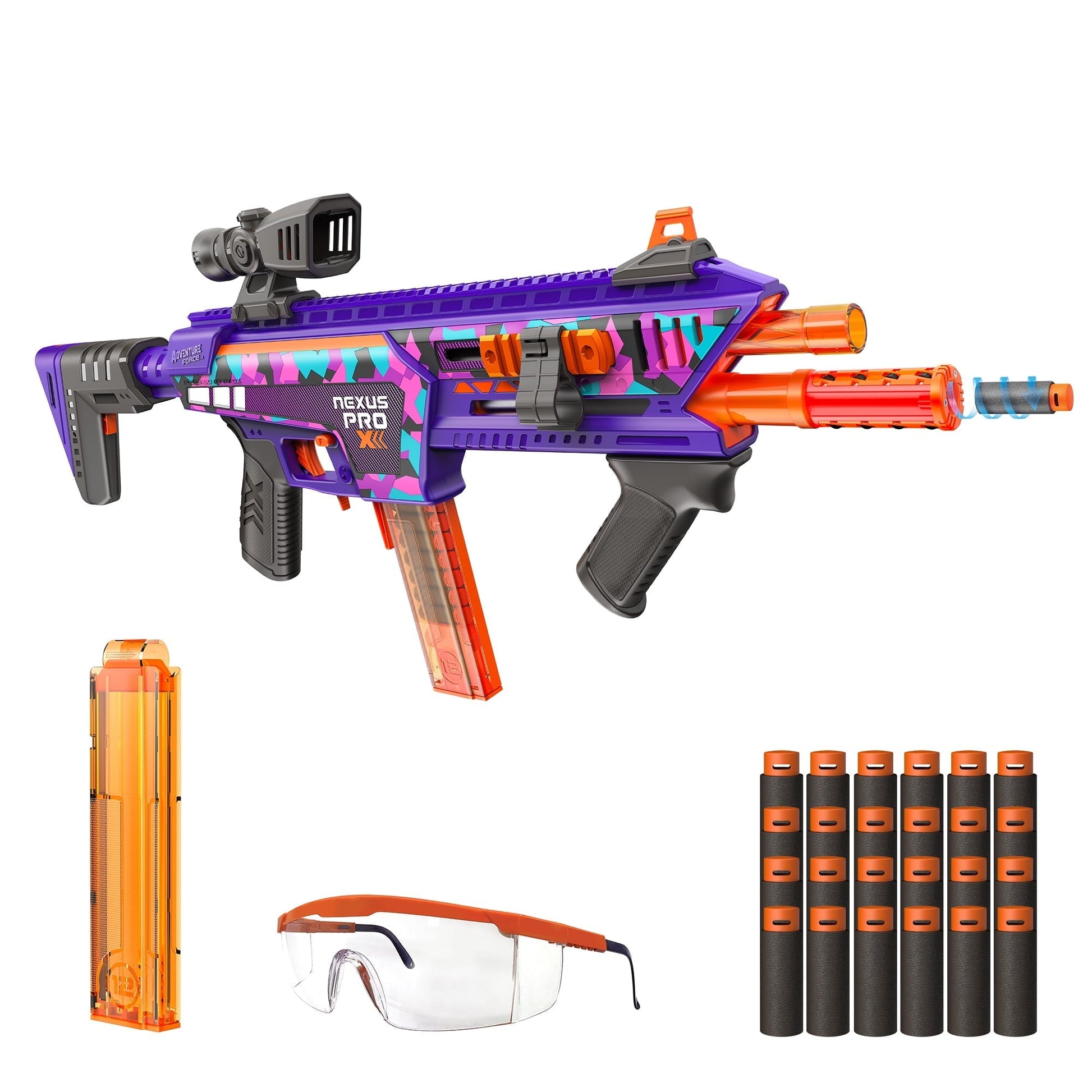 Adventure Force Tactical Strike Nexus Pro X Ultimate Half-Length Pro Foam Dart Blaster, up to 200 ft with Accuracy Booster and Protective Eyewear, 14+