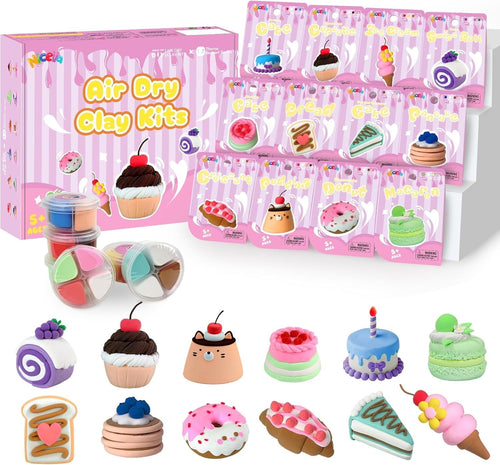Nicella Air Dry Clay for Kids-12 Cake Modeling Clay , Molding Clay with Sculpting Tools & Tutorials, Ultra Light & Safe, DIY Arts and Crafts Gift for Girls Boys Ages 3+