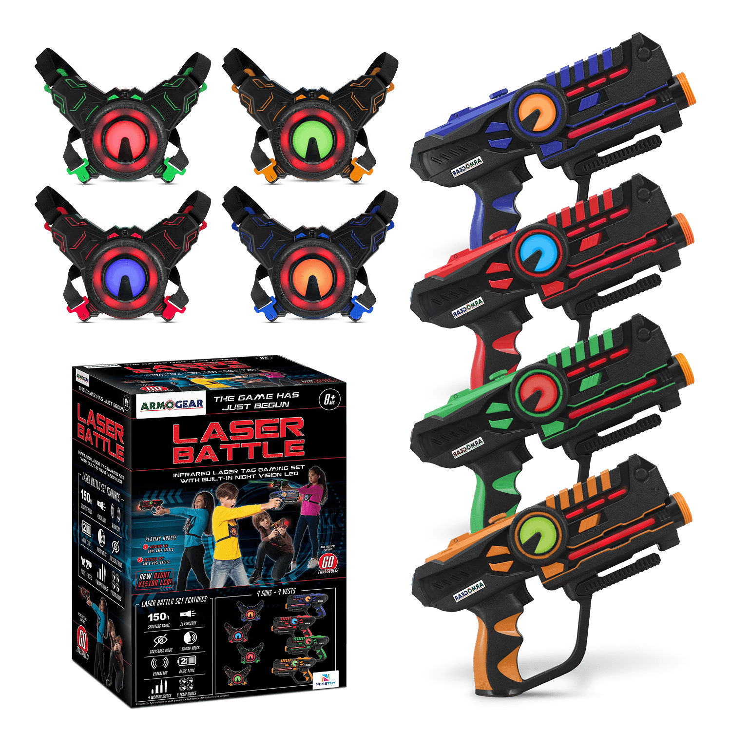 ArmoGear Infrared Laser Tag Set with Guns and Vests, Mega Pack Set of 4