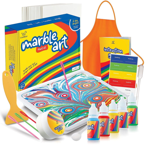 CraftBud Craft Supplies Marbling Paint Kit & Toy for Kids Art with 5 Paint Colors, Water Art Paint Set Comes with Guide Book , Arts and Crafts for Girls & Boys Ages 6+