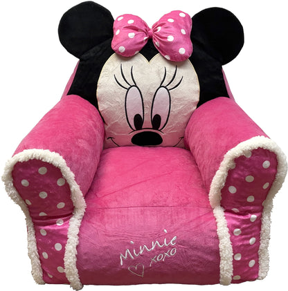 Disney Minnie Mouse Kids Figural Bean Bag Chair with Sherpa Trimming, Multi-Color