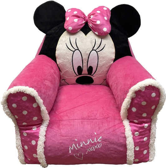Disney Minnie Mouse Kids Figural Bean Bag Chair with Sherpa Trimming, Multi-Color