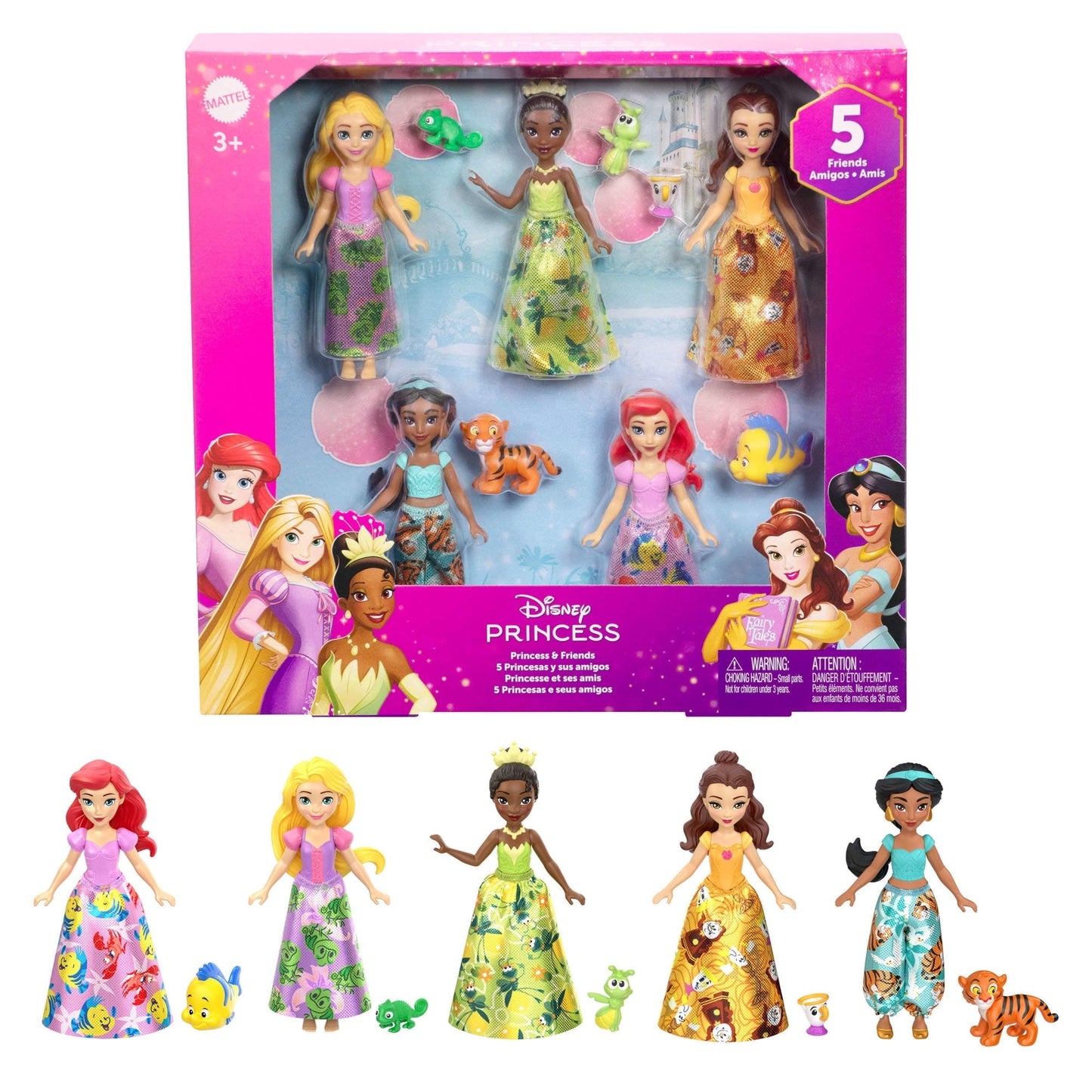Disney Princess & Friends Set with 5 Small Dolls in Sparkling Outfits & 5 Friend Figures
