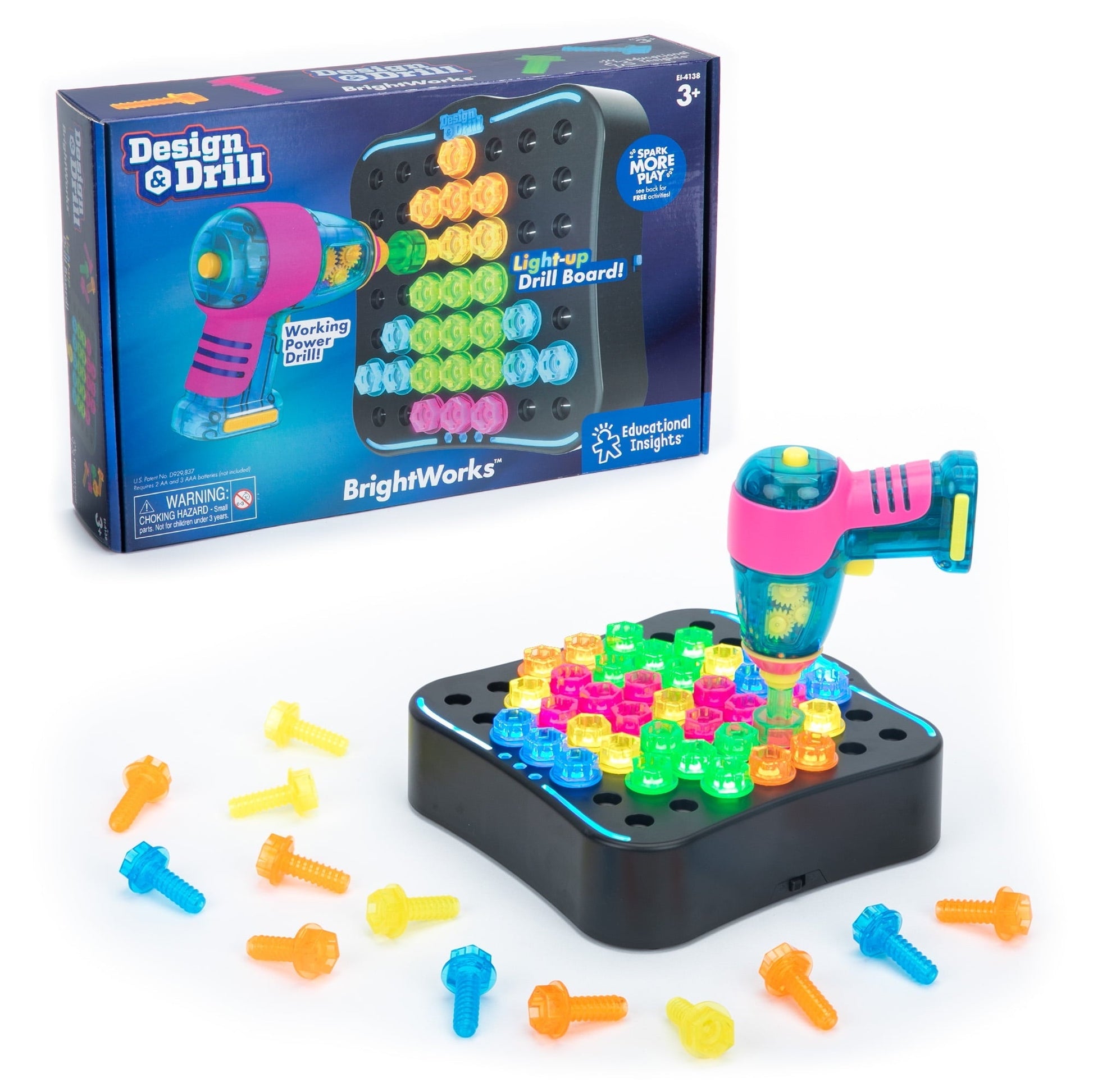 Educational Insights Design & Drill Brightworks, STEM Learning with Toy Drill, 53 Pieces, Boys & Girls Ages 3+