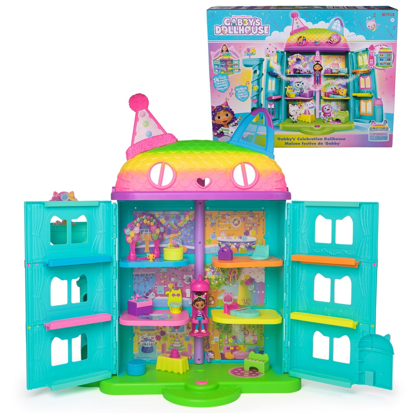 Gabby's Dollhouse, 25" Tall Celebration Dollhouse with Toy Figures, Furniture & Sound Effects