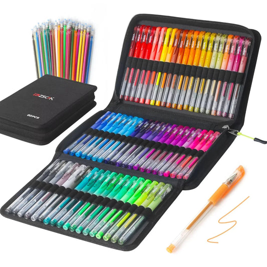 ZSCM Gel Pens for Adult Coloring Books, Ink Pens Set Include 60 Colors Gel Marker Pens, 60 Matching Color Refills, for Drawing Scrapbooks Journaling