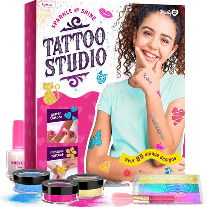 Glitter Tattoo Kit for Girls - Fun Craft Gift with Sparkly & Metallic Temporary Tattoos for Ages 6–11