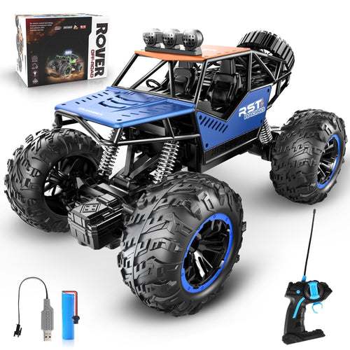 Hot Bee Blue Remote Control Cars 1:18, All Terrain Metal Shell 4X4 Off-Road Vehicle Monster Truck, High Speed 2.4 GHz RC Car, Christmas Birthday Gift Outdoor Toys for Kids 6+ & Adults