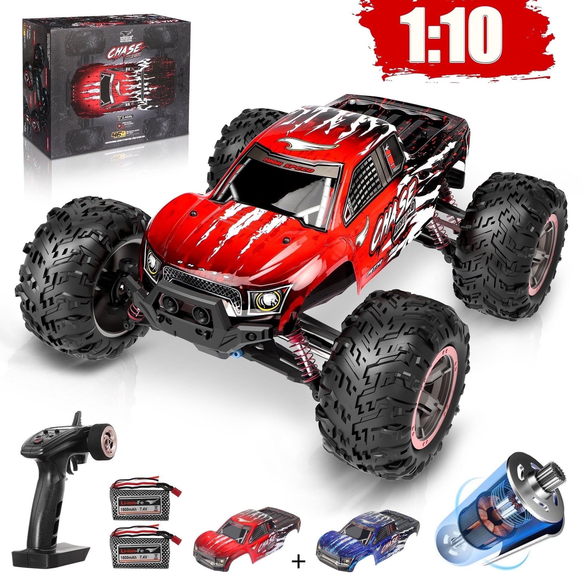 Hot Bee Remote Control Car High Speed RC Cars, 1:10 Scale 30mph 4WD Off Road Monster Trucks,Christmas Gift for Boys Adults