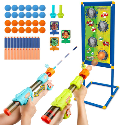 Hot Bee Shooting Game Toy for Kids Age 6-12 , 2 Air Pump & Shooting Target & 48 Foam, Indoor&Outdoor Play- Ideal Christmas Birthday Toy Gift for Boys 3+
