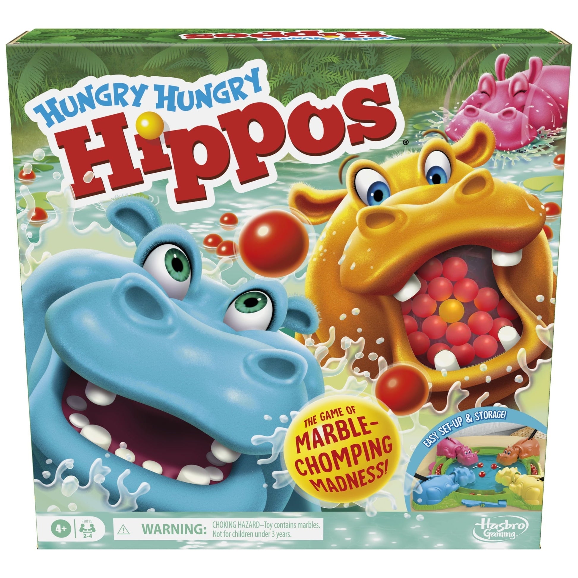Hungry Hungry Hippos Board Game for Preschoolers, Ages 4 and up, For 2 to 4 Players, Holiday Gifts for Kids